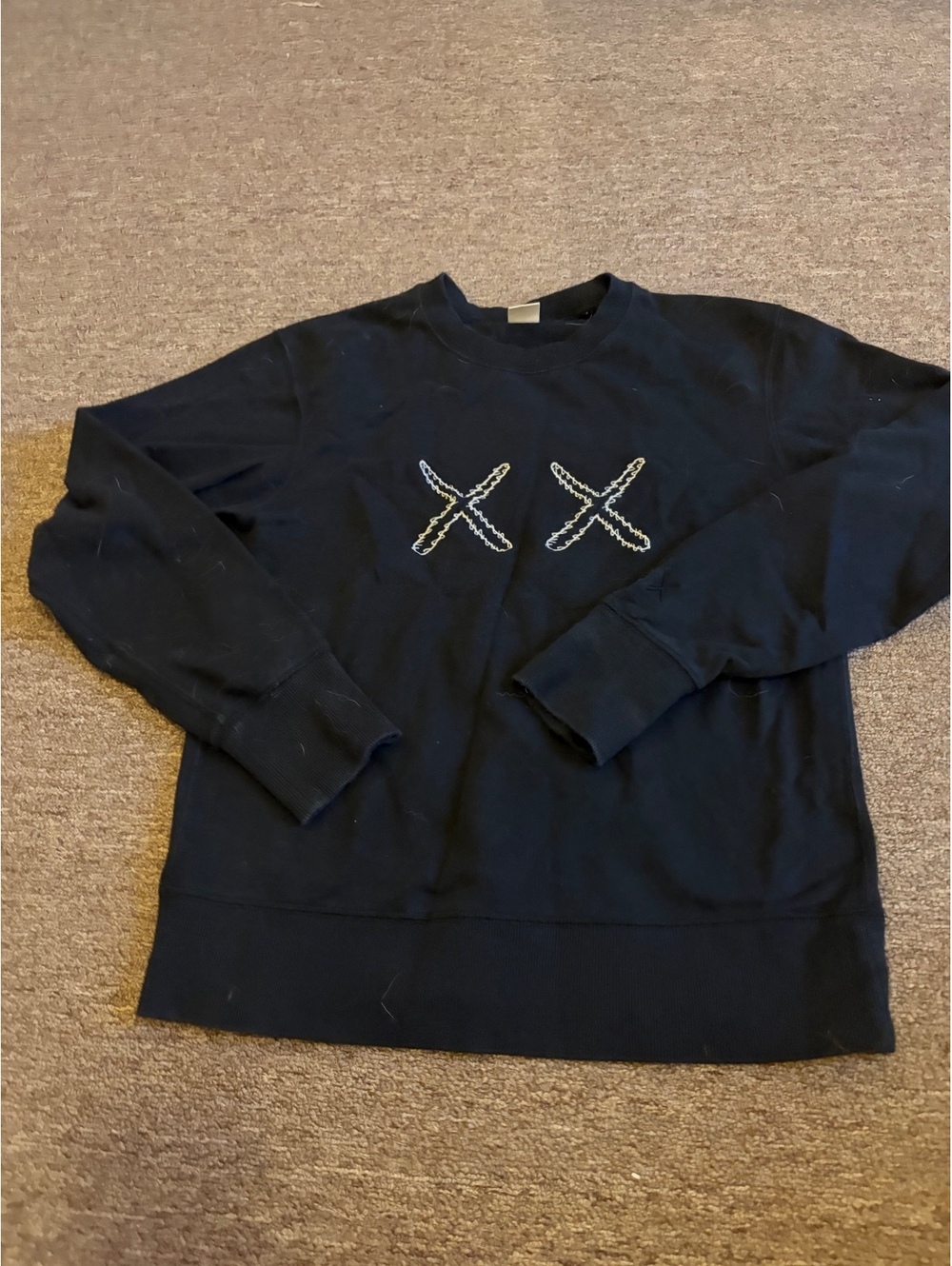 Uniqlo kaws sesame UT Black Crewneck with Embroidered XX Design and Back Pattern